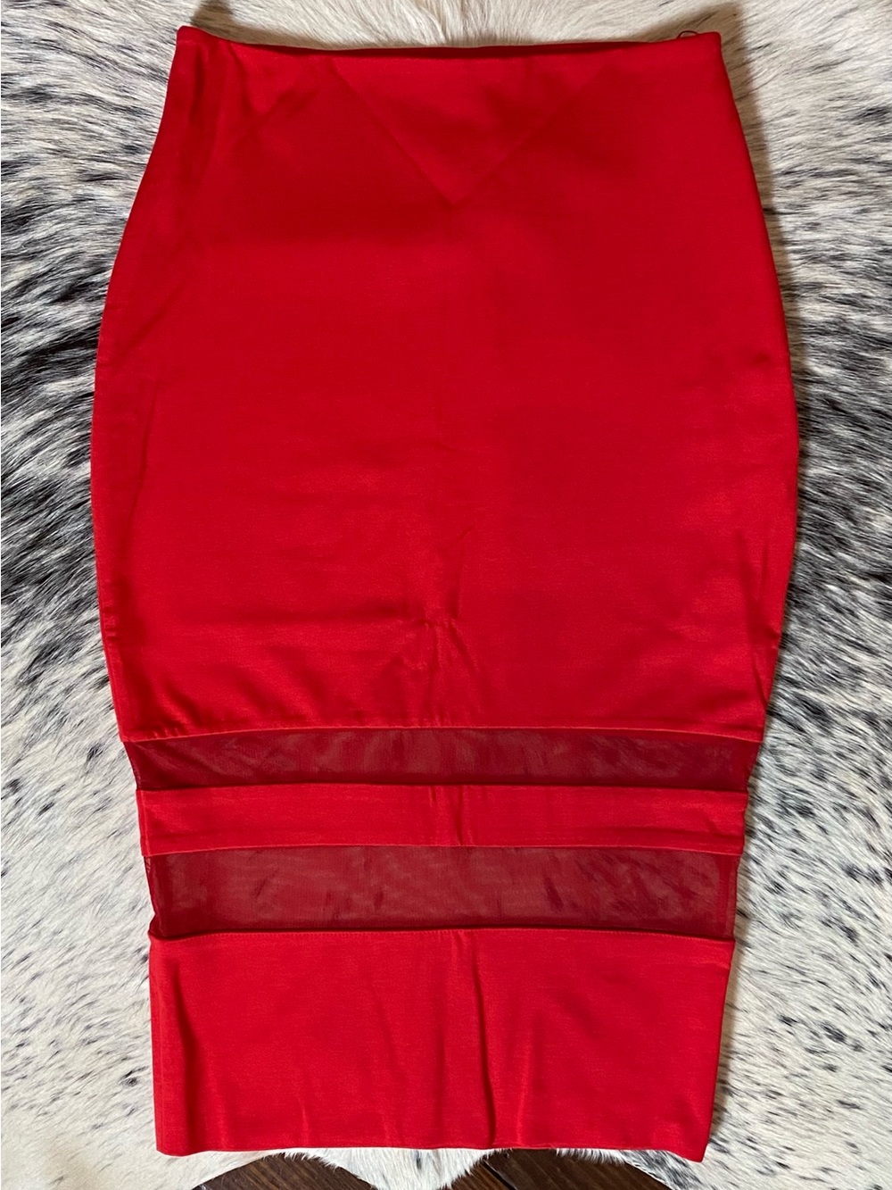 ALEXANDER WANG MESH INSERT PONTE PENCIL SKIRT, SZ XS CHERRY